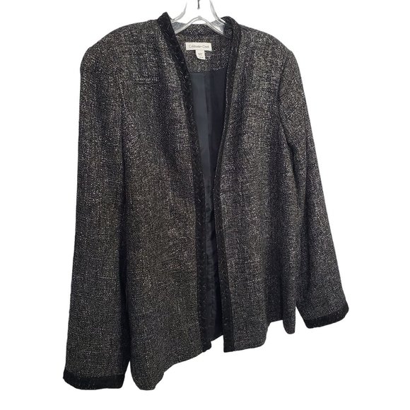 Coldwater Creek Jackets & Blazers - Coldwater Creek Size L Blazer Tweed Metallic Open Front Beaded Trim Wool Blend